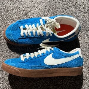 Nike Blue Suede Low-Top Sneakers with White Swoosh